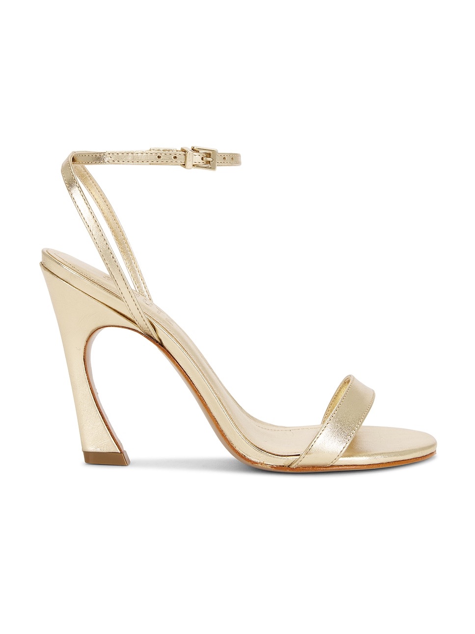 Schutz Lexi Gold Ankle-Strap High Heel Sandal , Size 7